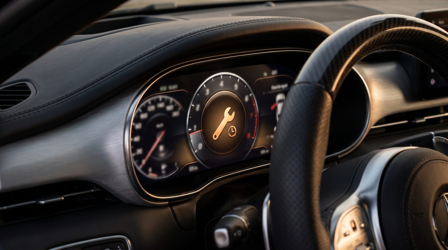 Service due spanner symbol glowing on a car instrument cluster